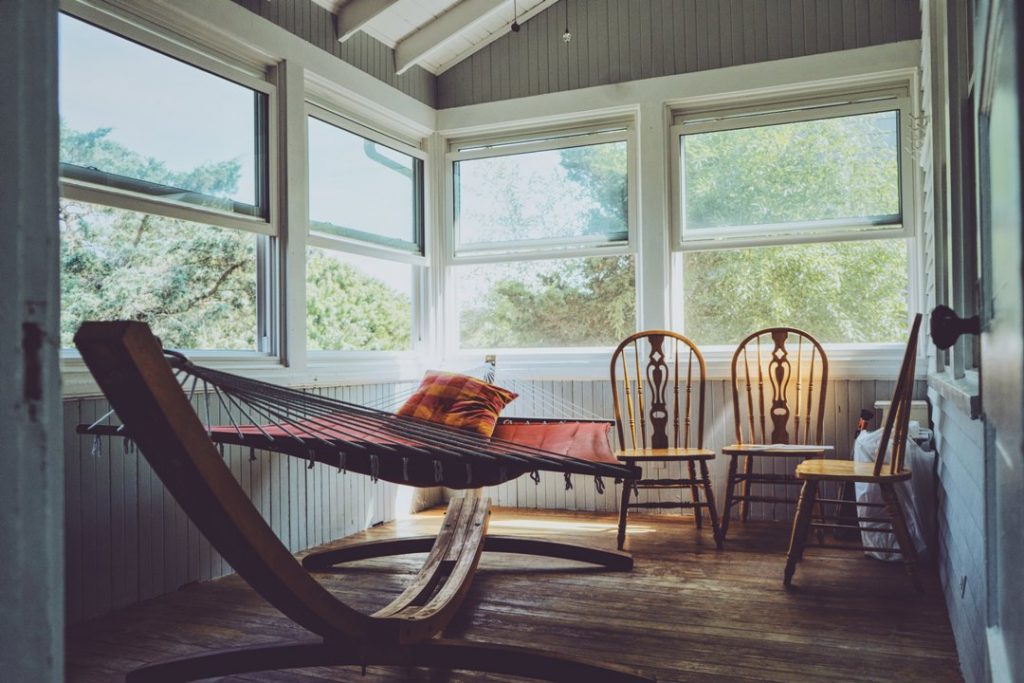 hammock in rustic room setting