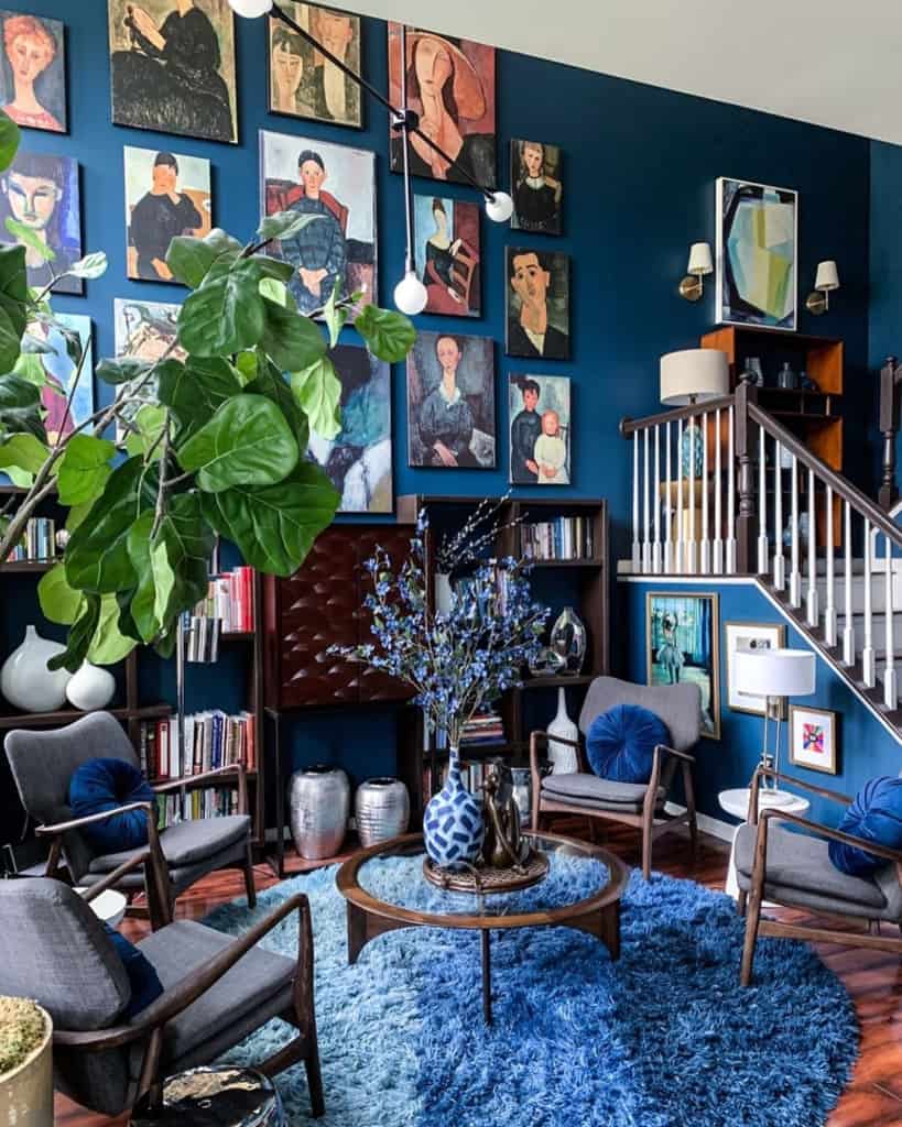 Blue walls with gallery wall art