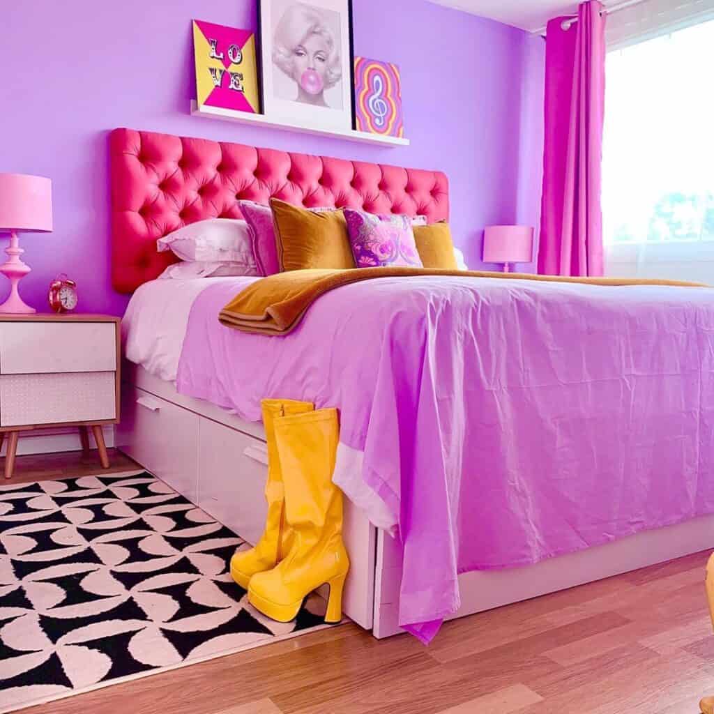 Colorful bedroom from the floor