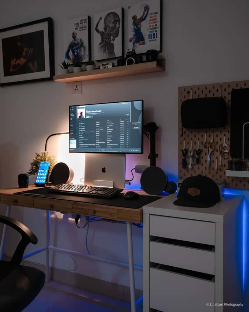 Side view of desk setup