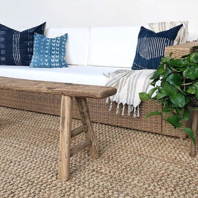 natural fiber rug and outdoor bench