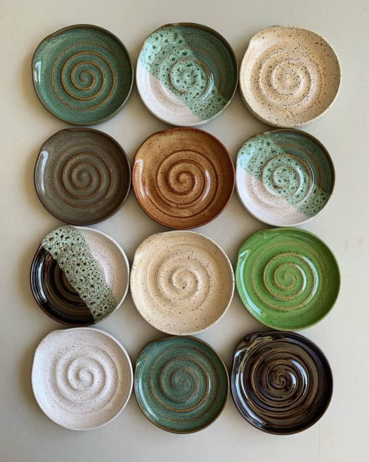 twelve spiral-centered bowls